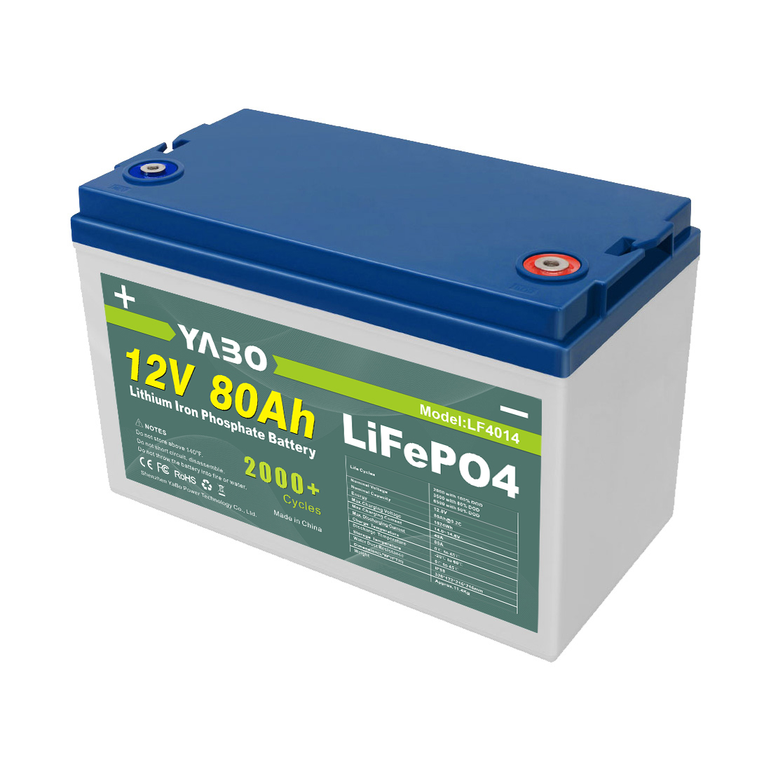 12V 80Ah Weatherproof LiFePO4 Battery Pack ODM OEM Acceptable